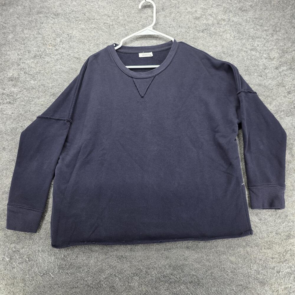 Mersea Sweatshirt Womens S/M Blue Pullover Collarless Oversized Fleece Crew